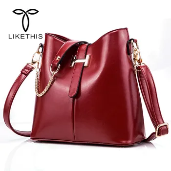 

2018 Fashion Oil wax skin Handbags Women Tote Shoulder Bag Bucket Women Bag Luxury Designers Famous Brand Ladies Messenger Bag