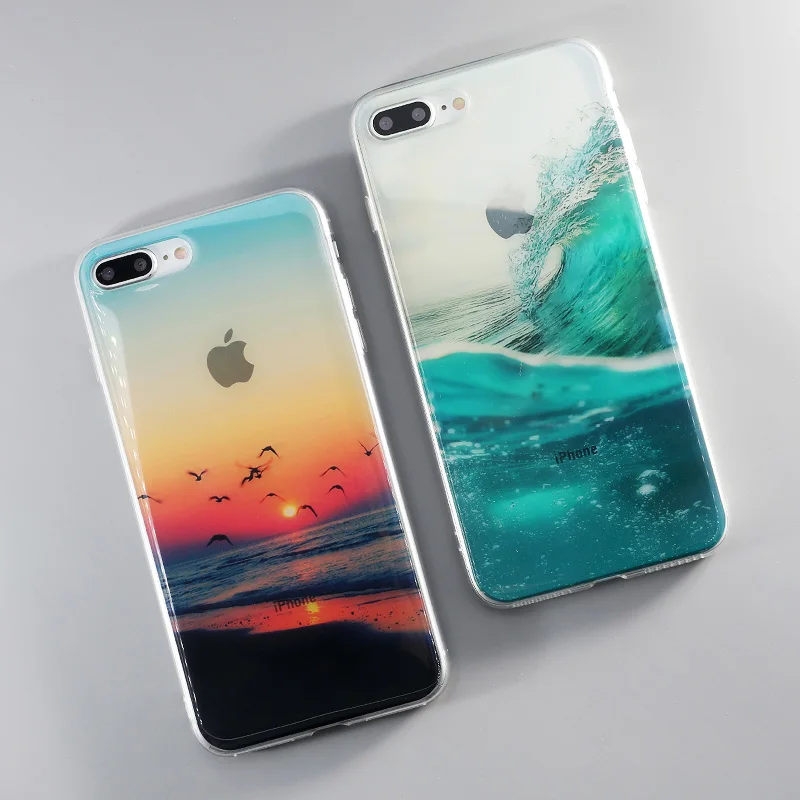 

SoCouple Scenery Landscape Case for coque iPhone 5s 5 SE 6 6s 7 8 plus Silicone Soft IMD Cover Ocean Mountain Sunset Accessories