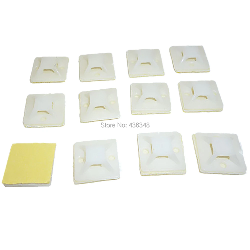 100Pcs Cable Base 20 x 20 x 6mm Self Adhesive Cable Wire Zip Tie Mounts Bases Wall Holder Fixing Seat Clamps 