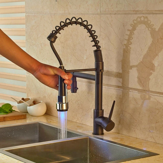 Led Light Oil Rubbed Bronze Kitchen Sink Faucet One Hole Pull Out Led Light Oil Rubbed Bronze Kitchen Sink Faucet One Hole Pull Out Sprayer Mixer Tap Single