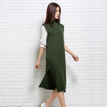 Spring And Autumn Turtleneck Sleeveless Women Sweater Vest Green Gray Female Mid-Long Casual Cashmere Wool Knitted Waistcoat