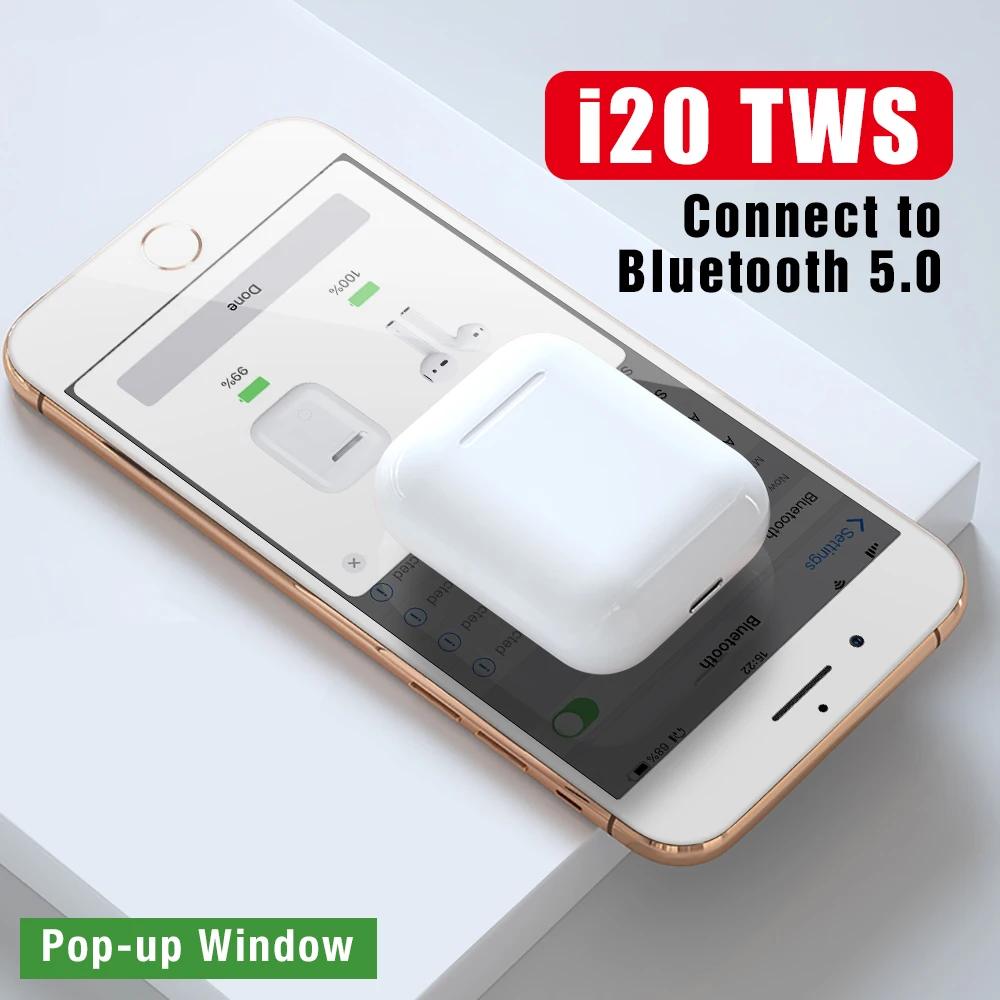 

2019 Pop up i20 TWS 1:1 Size Replica Bluetooth 5.0 Headset Wireless Earphone PK i30 i12 i10 TWS W1 Chip For Earphones