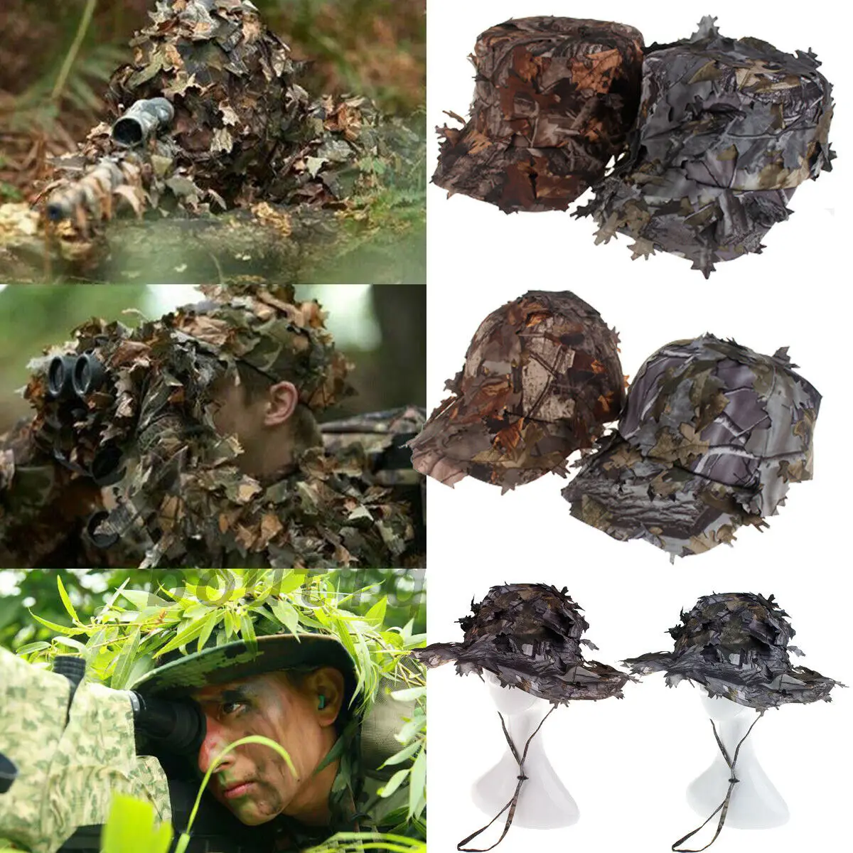 

Outdoor Hunting 3D Leaf Bionic Camouflage Cap Sniper Camouflage Boonie Hat Cap