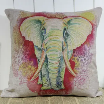 

LINKWELL 18"x18" Colorful Cartoon Elephant Wild Animal Home Decor Burlap Pillow Case Seat Sofa Patio Cushion Cover Pillowcase