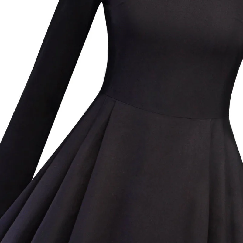 ShejoinSheenjoy Black Vintage Dress V-Neck Long Sleeve Autumn Winter A-Line Dresses Womens Clothing Ball Gown Party Dresses (5)