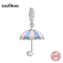 DALARAN, синяя, розовая подвеска в виде зонтика, натуральная серебряные бусины 925 пробы, подходит для самостоятельного изготовления браслетов, ожерелье для изготовления ювелирных изделий, подарок для женщин
