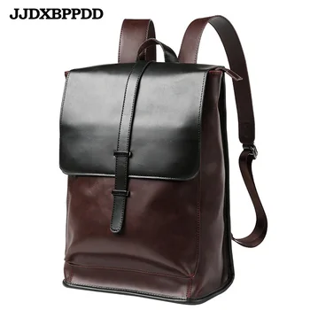 

JJDXBPPDD Simple Patchwork Large Capacity Mens Leather Backpack For Travel Casual mochila Men Daypacks Leather Travle Backpack