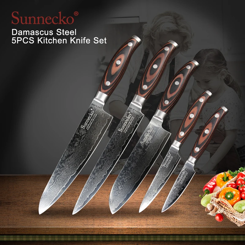 SUNNECKO 5 шт. Кухня Santoku принадлежности для шеф повара набор ножей карвинга японской