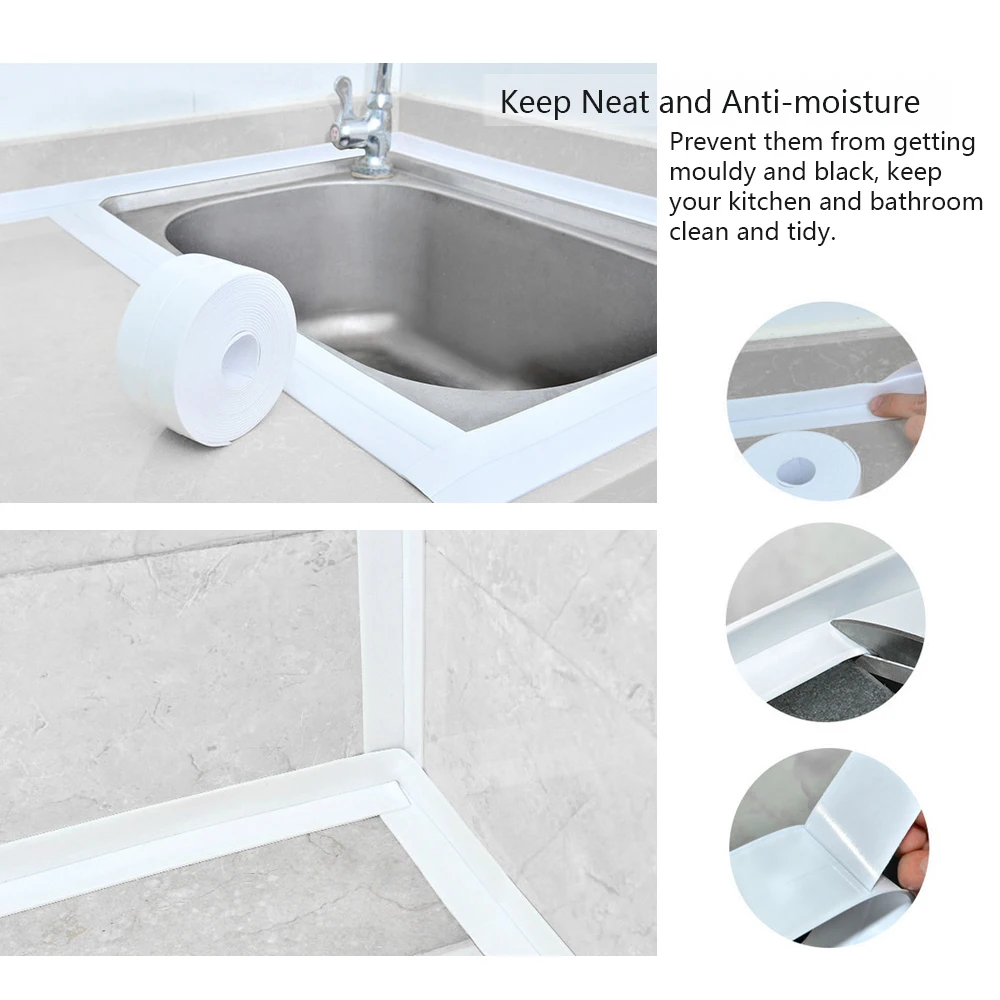 3 8cmx3 2m Diy Waterproof Kitchen Sealing Strip Self Adhesive Anti 3 8cmx3 2m Diy Waterproof Kitchen Sealing Strip Self Adhesive Anti Moisture Bath Wall Basin Edge Pvc Sticker Sticke In Stickers From Home
