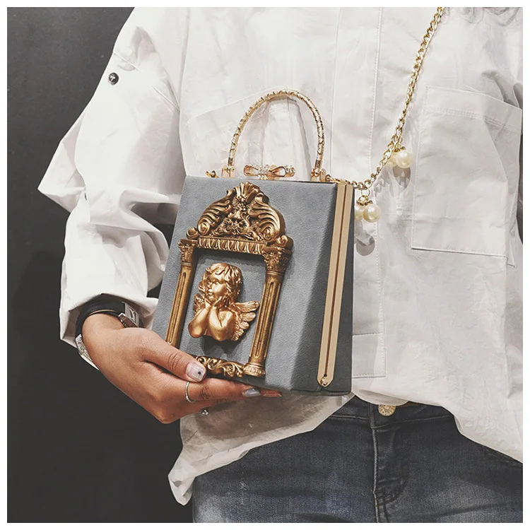 3D Ангел рельеф tote сумки для леди Свадебный клатч Bolsas Роскошный Дизайнер в стиле барокко Женская сумочка жемчужная цепь сумки на плечо