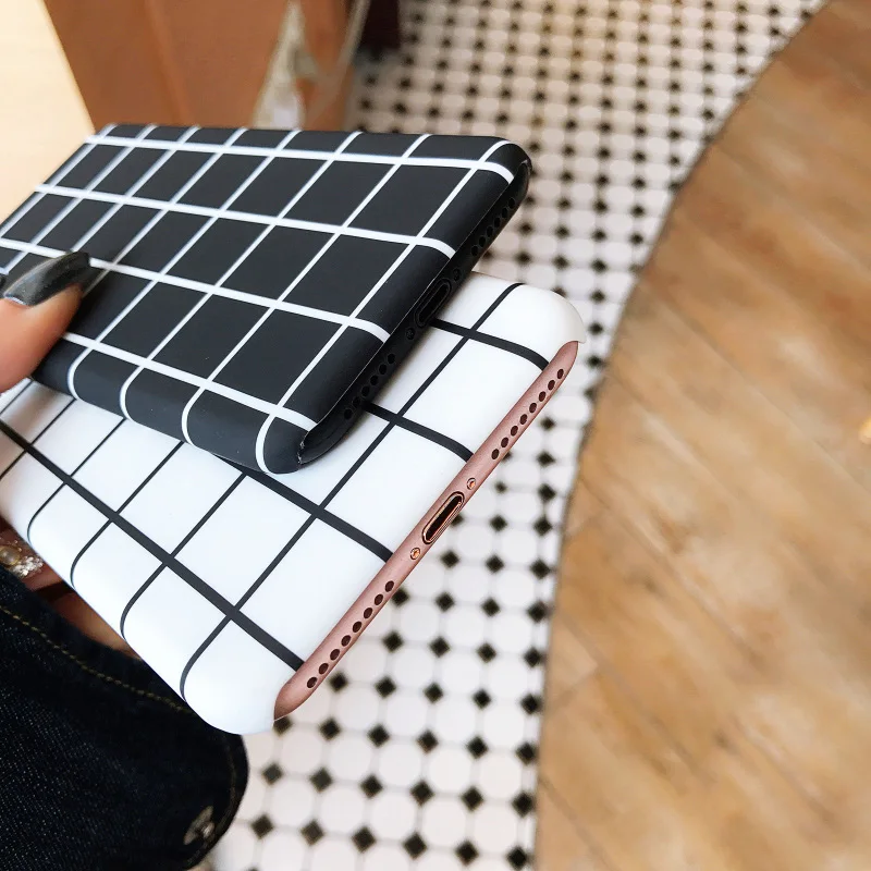 KIP7P1259_4_JONSNOW Black White Plaid Stripe Pattern Phone Case For iPhone 6 6S 7 8 Plus XS XR XS Max Cases Painted PC Hard Protective Back Cover