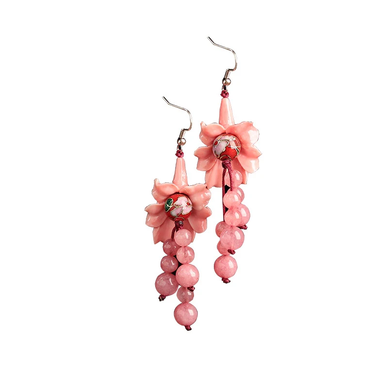 

925 Silver Hook Earrings Dangle Hook Long Boucles Women Hanging Fashion Jewelry Shell Gift Natural Stone Indian Jewelry