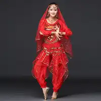 2019 Women Dance Clothes Sari Belly Dance Costume Set Bollywood Indian Pants Costume (include top, belt, trousers and veil)