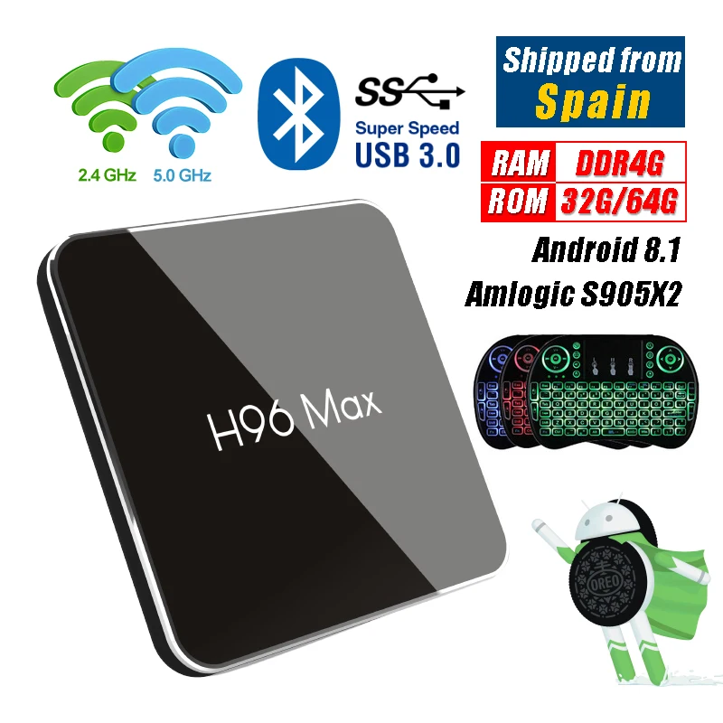 

H96 MAX X2 2G 4G 32G 64G Android 8.1 TV Box S905X2 USB 3.0 Bluetooth 4.1 Set-top Box H96MAX 1080P H.265 4K Smart Media Player
