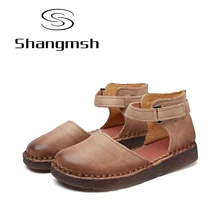 

Shangmsh Fashion Women's Handmade Shoes Genuine Leather Flat Mother Shoes Woman Loafers Soft Comfortable Casual Shoes women flat
