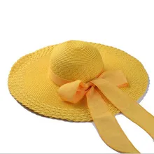 Brand New Wide Brim Floppy Hats Women Summer 2016 Fashion Women’s Cap Sun Hat Women Foldable Bowknot Straw Hat With A Rope
