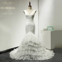 Sexy Backless Lace Mermaid Wedding Dresses V Neck Layered Open Back China Bridal Gowns vestidos de noiva robe de mariee