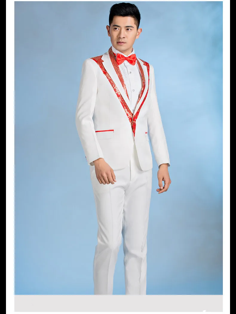 Мужской хост вечерние костюм белый тонкий пиджаки Для мужчин свадебные жених платье танцор певец хора для выступления костюмы костюм