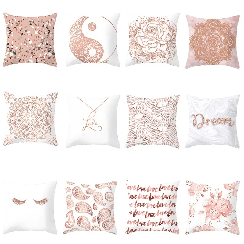 45x45 см геометрический чехол для подушки, розовое золото, розовый декоративный чехол для подушки, квадратный геометрический чехол для подушки, домашний декоративный чехол на подушки