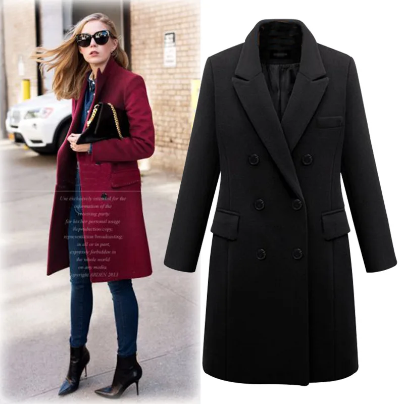 Sales 2018 autumn and winter new turn -down collar woman long coat solid pockets comfortable double breasted female coat