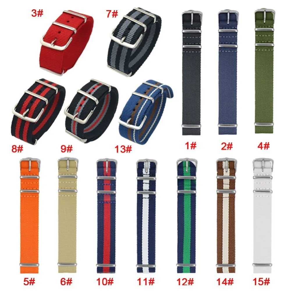 

Wholesale 15 Color Heavy Duty Nylon Watchband NATO ZULU Strap 18mm 20mm 22mm Striped Rainbow Canvas Replacement Smart Watch Band