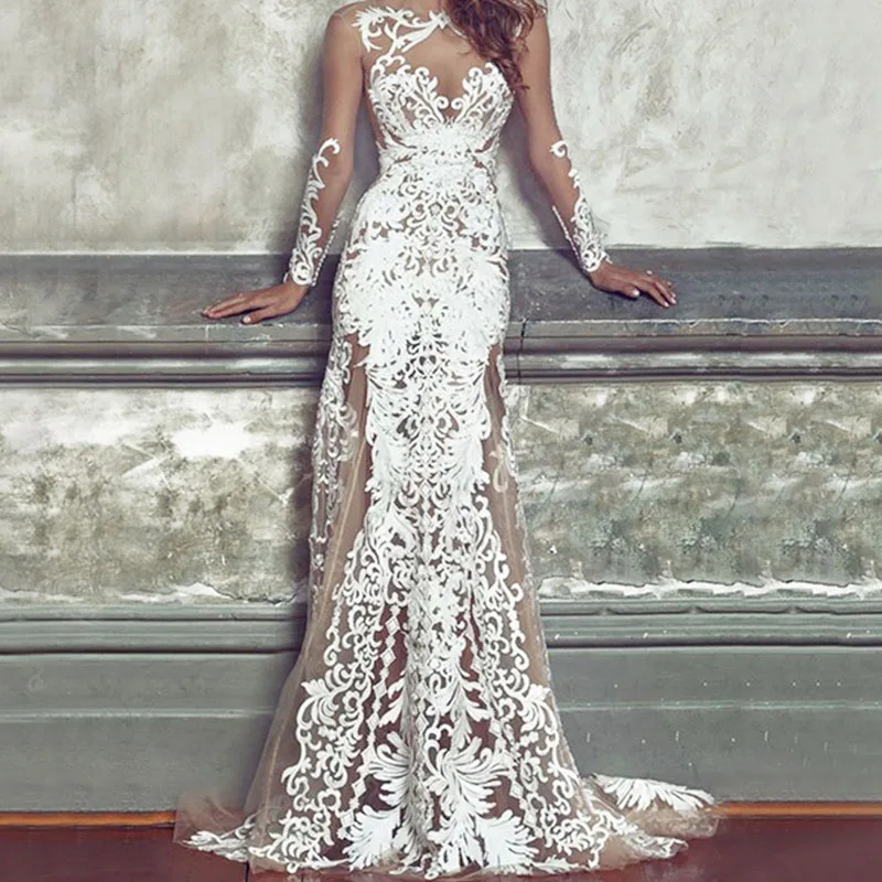 

fashionable illusion court train floor length long white evening dresses for evening party occasion prom dresses gowns