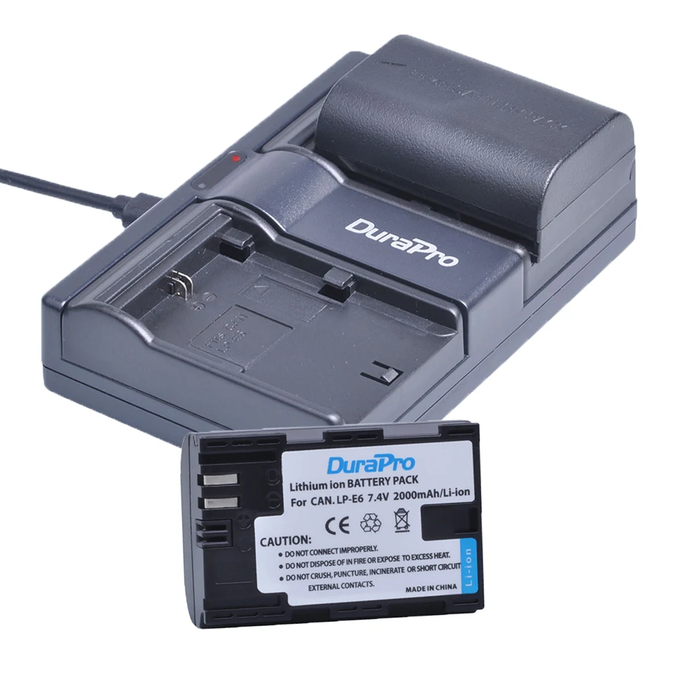 2x DuraPro LP E6 LP E6N 2000mAh LP E6 LPE6 Camera Battery+Dual Channel