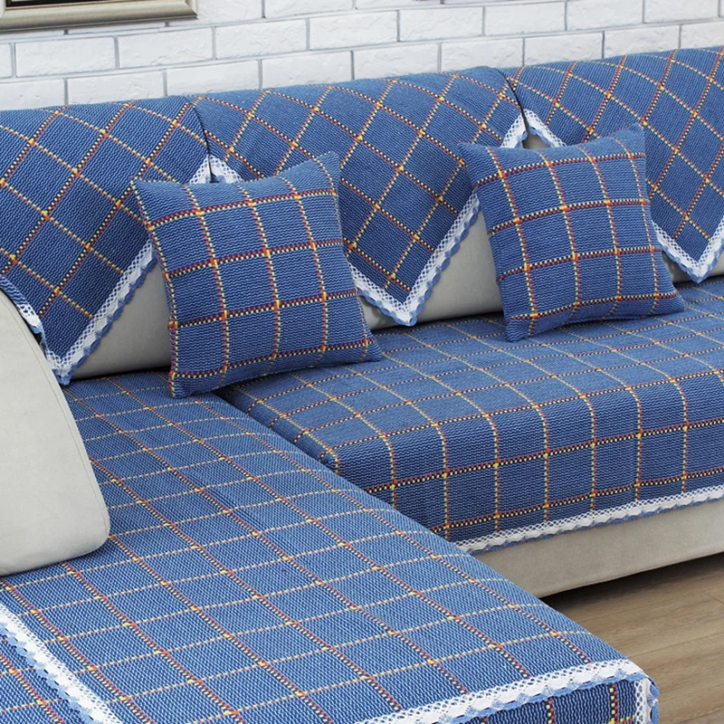 

1 Piece Simple Design Plaid Corner Sofa Cover Anti-slip Sofa Armrest Backrest Towels Four Seasons Available Home Decoration