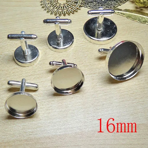 100pcs Wholesale Silver Plated French Cuff links Jewelry with inner 16mm Bezel Setting Tray for Cameo Cabochonsons | Украшения и