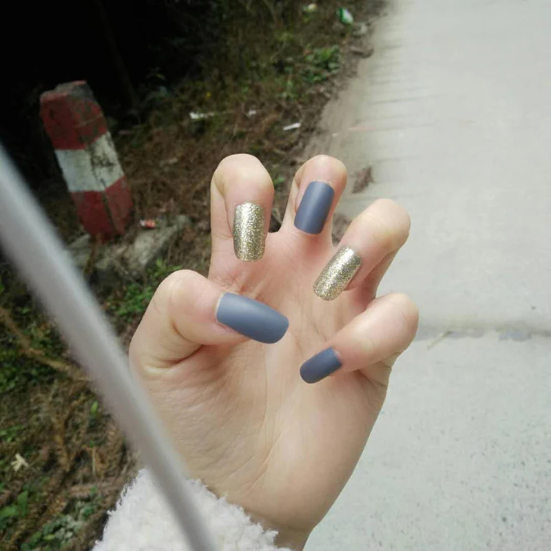 24pcs Sexy Hand Fake Nail with glue Medium Simple length Beauty Full Cover Nail Artificial  Plastic False Nail Art Tips