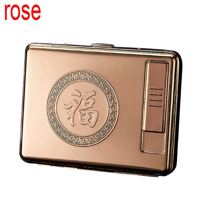 Чехол для зажигалок USB для 20 сигарет - Цвет: Rose fu