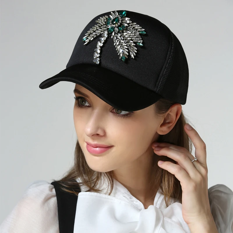 2016 New Fashion Luxury Green Crystal Embellished Sequins Baseball Cap