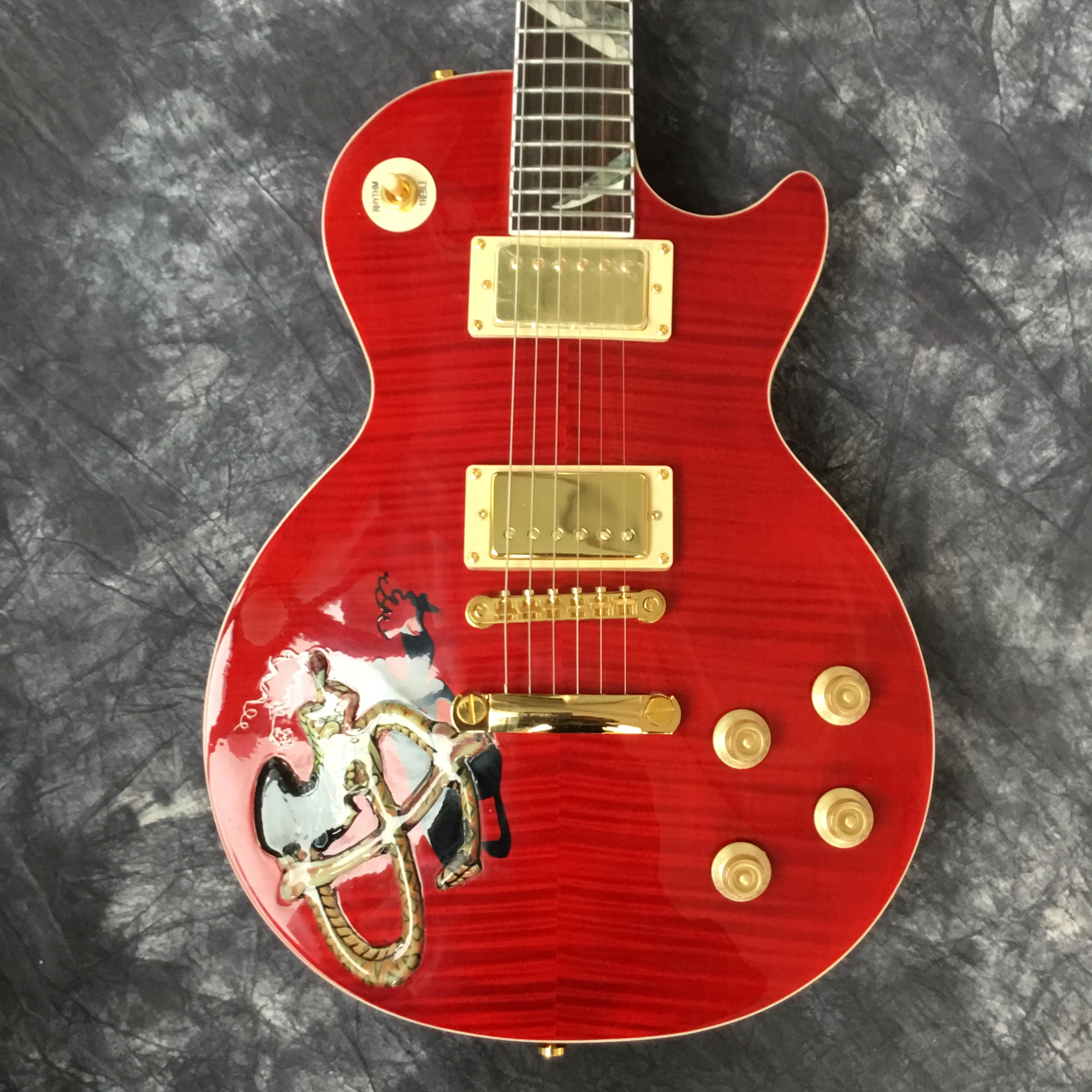 

Custom Shop Red Flame Top Carved Cobalt Abalone Inlays Fretboard Standard Electric Guitar Free Shipping