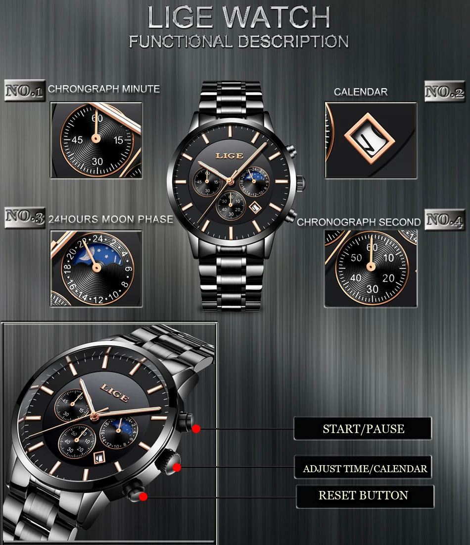 Relogio Masculino 2019 LIGE для мужчин s часы лучший бренд класса люкс для мужчин модные бизнес часы повседневное
