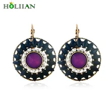 Boho Женский круг фиолетовая Смола серьги-гвоздики Племенной этнический богемский кулон серьги многоцветный Винтаж Макси ювелирные изделия bijoux femme