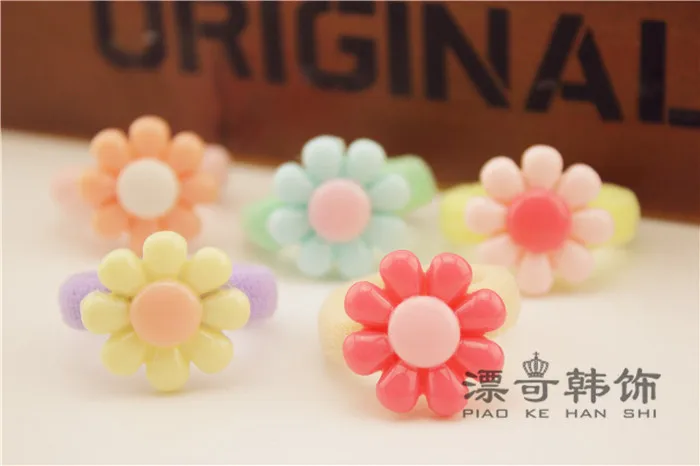 5pcs Fresh Bear Flowers Hair Rope Baby Cartoon Hair Circle Children Color Role ring Tasted Small Trojan Tire Hair Accessories
