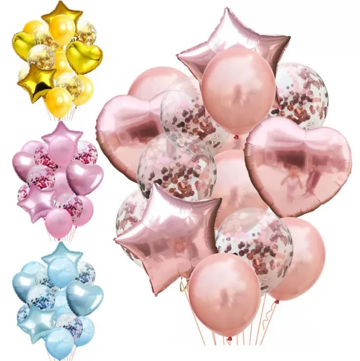 

14pcs Multi Confetti Latex Balloons Pentagram Heart Foil Balloon Birthday Wedding Decoration Boy Girl Baby Shower Party Supplie