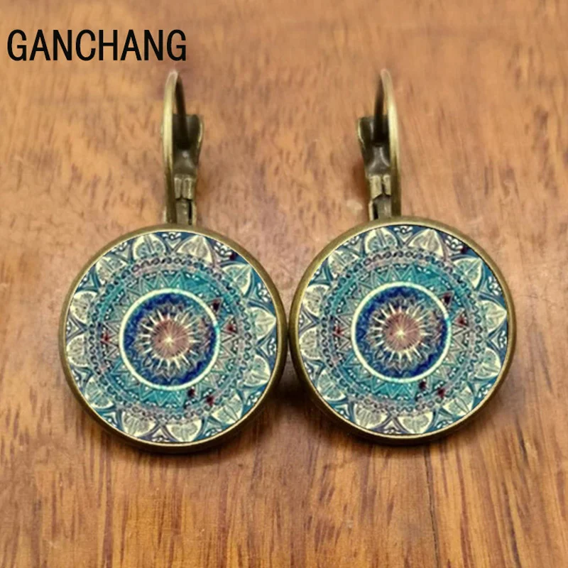 

Charm Mandala Art Picture Earrings Henna Crystal Earring Yoga Om Symbol Zen Buddhism Glass Earrings For Women Jewellery