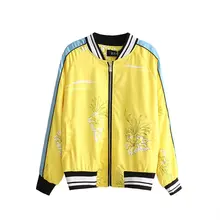 2016 Fashion tiger Embroidery Pattern poplin bomber Jacket New Women’s satin yelllow baseball Jacket Coat Pilots Outerwear Tops