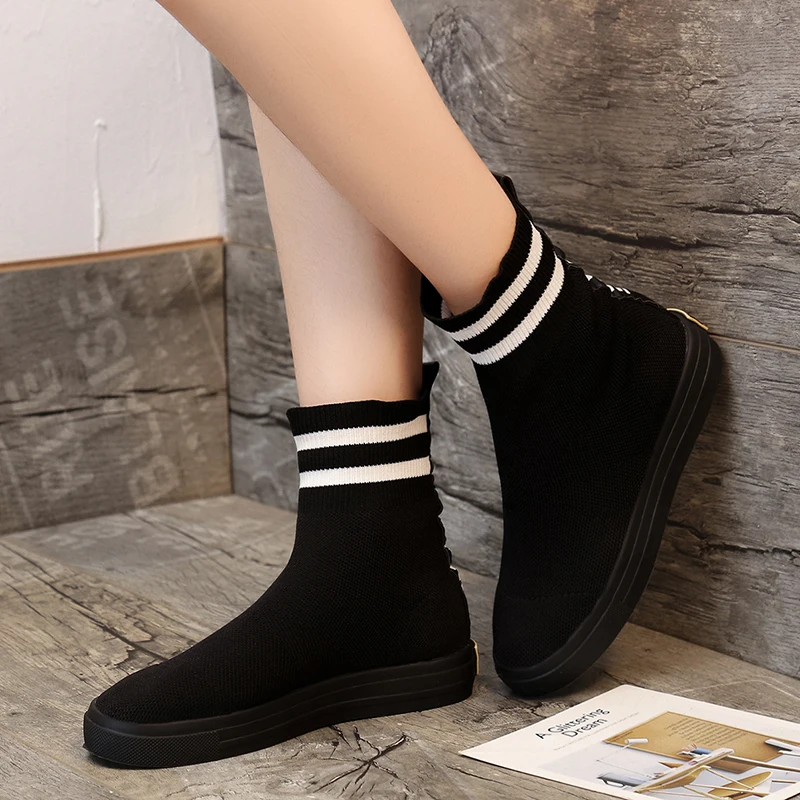 

High Top High Quality Women Socks Boots Platform Winter Warm Kintted Ankle Boots Fashion Newest Socks Boots