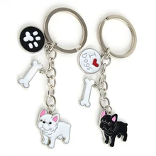 Фотография Hot Sale Dog Jewelry French Bulldog Key Chain Key Ring Pom Gift For Women Girl Bag Charm Keychain Pendant Jewelry Free shipping