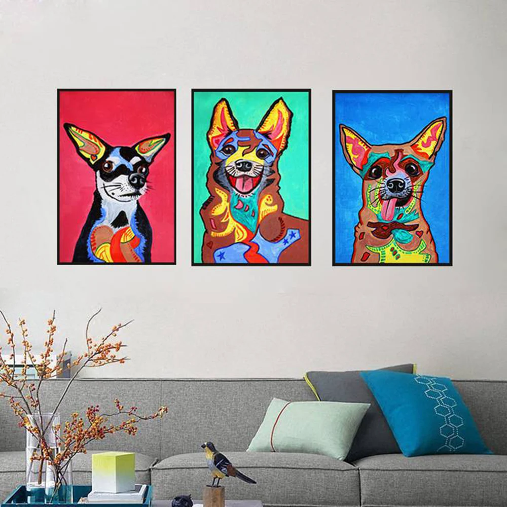 

HAOCHU Cartoon Dog Raccoon Canvas Painting For Living Room Home Decor Painting Print Poster Simple Nordic Wall Picture