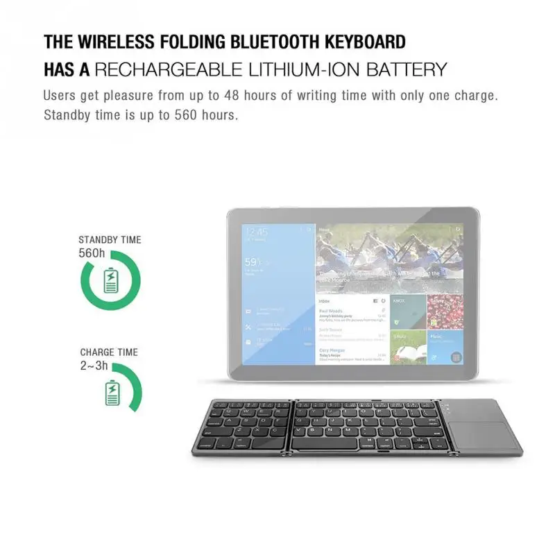 Портативный складной мини-клавиатура Bluetooth складная Беспроводной клавиатура с тачпадом для Windows Android ios планшет ipad Телефон