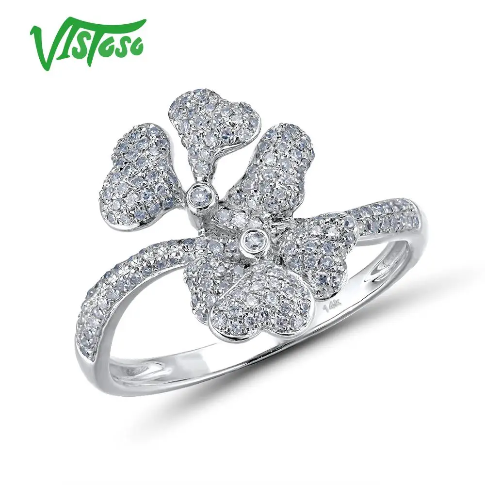 VISTOSO 14K585 кольца из белого золота для леди подлинное кольцо с цветком сверкающие