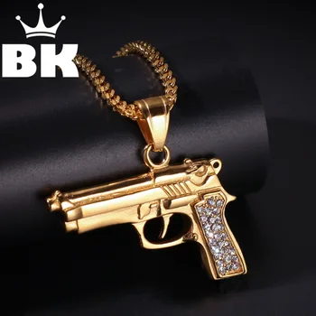 

Gold Tone Stainless Steel An Straight Tail Gun Pendant Necklace Necklace Free 3mm 24inch Cuban Chain