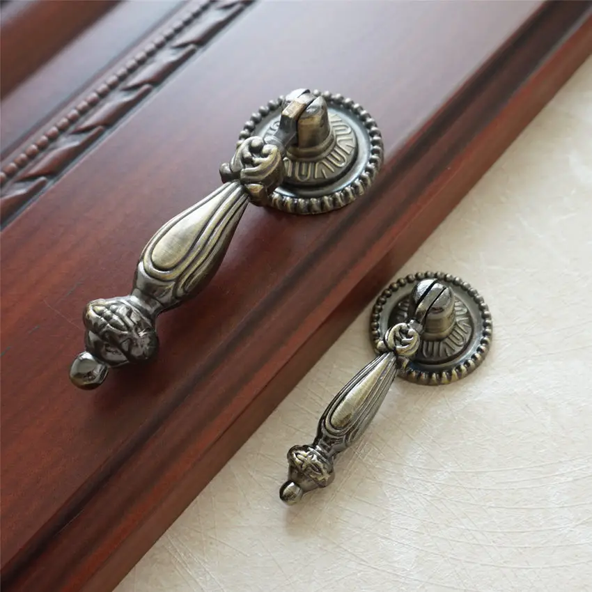 

Antique Bronze Drawer Dresser Drop Pulls Cupboard Door Knobs Kitchen Cabinet Handles Vintage Furniture Hardware
