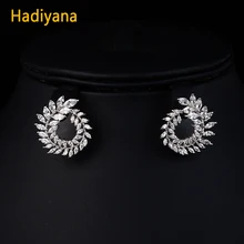 Hadiyana, новинка, AAA, кубический цирконий, модные женские серьги-гвоздики, роскошный лист, CZ, свадебные украшения, серьги, приложение для девочек, EH034