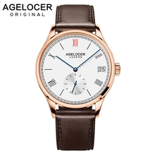 Original AGELCOER Brand Mechanical Watches Men Swiss Self winding Luxury Sapphire Genuine Leather Watch Dive 50m