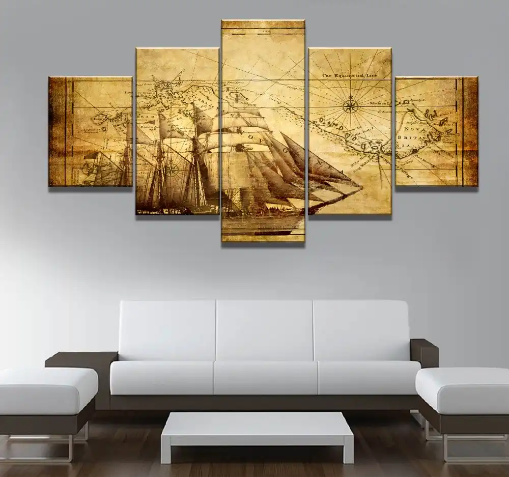 5 Piezas De Impresion Hd Pintura Navegador Antiguo Cuadros