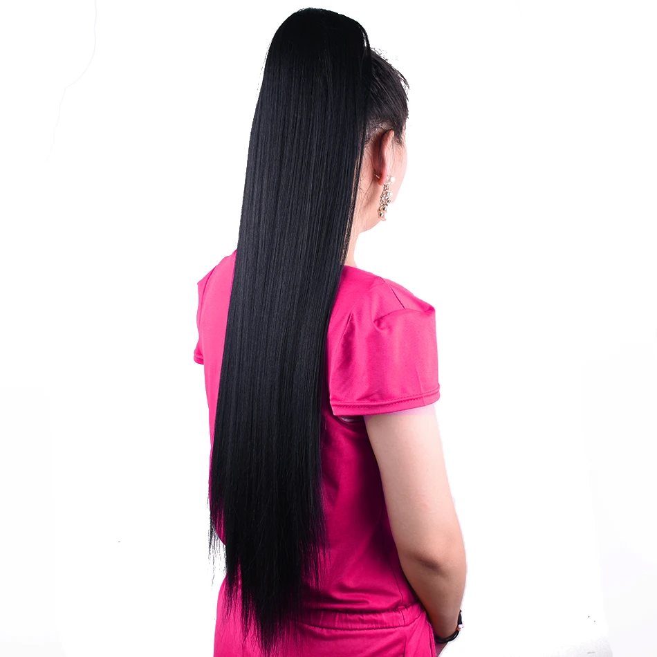 

75cm 30" Super Long Yaki Straight Drawstring Ponytail Wig False Hairpiece Pony Tail Synthetic Clip in Hair Extensions